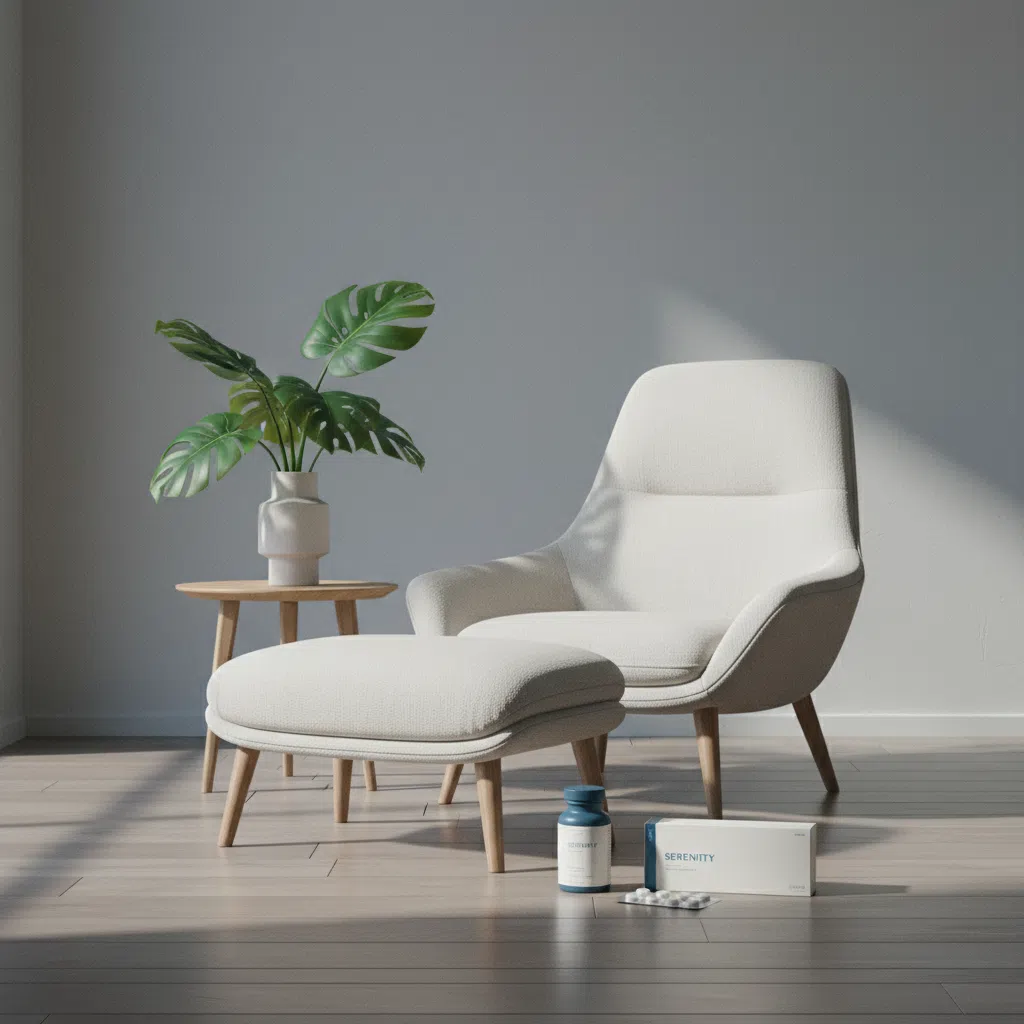 Rustgevende werkplek met notitieboek, plant en een glas water op een licht bureau